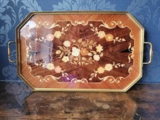 Vintage Sorrento Tray Italian Marquetry Inlaid Wood & Brass.