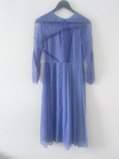 Vintage Midi Tea Dress Size 8 Blue Lace Victorian Style Party Work Retro 80s 20s