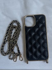 Apple Black Leather Phone Case With Detachable Cross Body Chain For iPhone