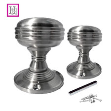 1 Pair MORTICE REEDED SPRUNG Round Internal DOOR KNOBS Satin Finish Handle D1