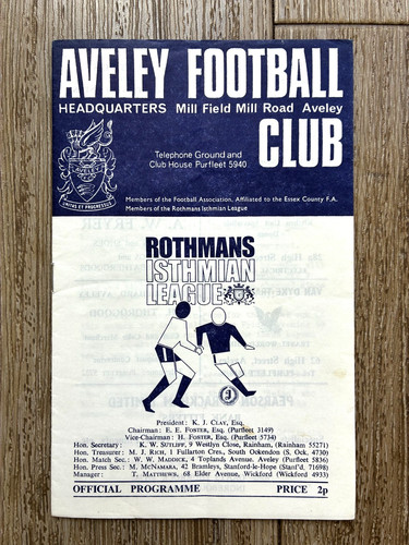 Aveley dagenham programme - aveley,
