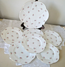 ANTIQUE THE FOLEY CHINA / SHELLEY CAKE PLATE & 6 INDIVIDUAL PLATES  * ROSEBUDS *