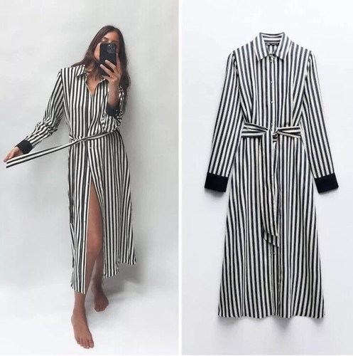 Zara striped midi shirt dress - striped,