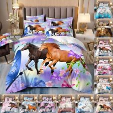 Majestic Horse Flower Bedding Set 3Pcs Quilt Duvet Cover Dorm Single Double King