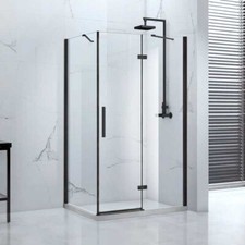 Pure Black Semi-Frameless Hinged Shower Door - Clear Glass 1400 X 2000MM
