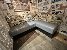 Modern Upholstered Corner Bench Seating, Faux Leather & Geometric Fabric Booth