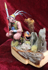 Pro-Painted Figure, 120 mm Myan Warrior on scenic base by figure by Verlinden
