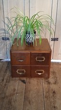 Vintage Wooden Table Desk Top Filing Cabinet 4 Drawers Card Index Library
