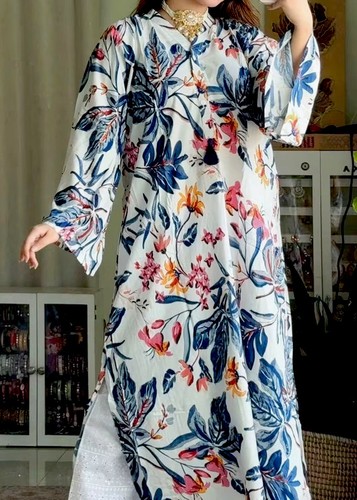 White printed linen kaftan - linen,