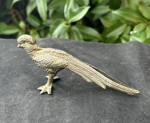 Vintage white metal pheasant - white,
