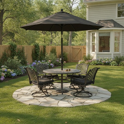 Outdoor market table - table, umbrella