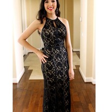 Xscape Open Back Lace Maxi Gown Size 10 Mesh Overlay Special Occasion Wedding