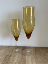 Vintage Art glass Amber Clear Giant Wine Glasses Decorative 1960s 1970s Pair 