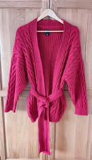 ASOS Gorgeous Oversized Red Fleck Chunky Knit Cable Cardigan With Belt Size 10