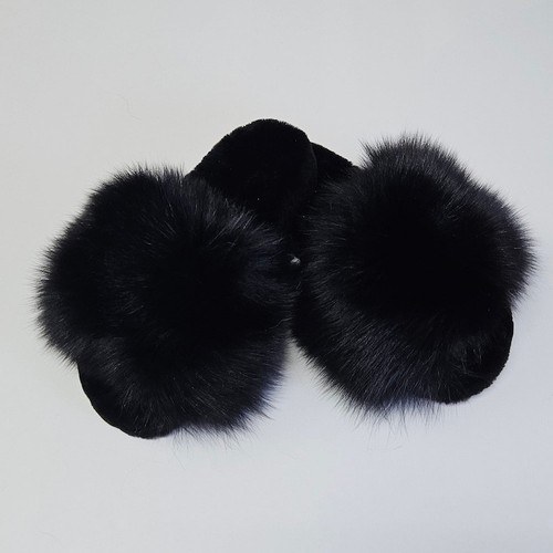Black fur slippers - ,, fox