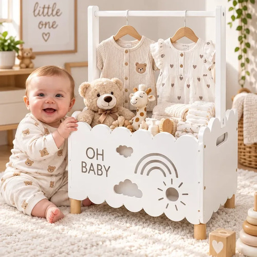 White wooden baby shower crate - baby,