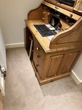 Big Pine Roll Top Wooden Bureau/Desk With Draws And Keys & Leather Writing Inlay