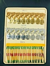 Vintage Gold Silver Lace Coin Gimp Braid Trim Beaded Fringe Sample Card Salesman
