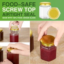 24/36/72 X190ml (7oz) Hexagonal Glass Jam Jars Storage Preserve Mini Jars Lid