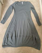 MARLA WYNNE MINERAL GREEN LONG SLEEVE BALOON DRESS SIZE XS LAGENLOOK