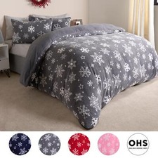 Snowflake Teddy Fleece Duvet Cover Bedding Set Winter Christmas Quilt Bed Soft
