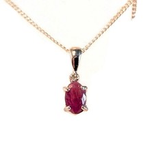 Ruby and Diamond Pendant Necklace Sterling  Silver, Natural Faceted 6 x 4mm Ruby