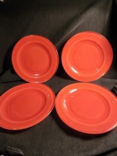 X4 Fabulous Vintage Pyrex Red Glass Side Plates Approx. 7.5ins Great Condition
