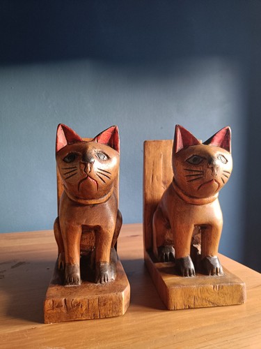 Vintage hand carved wooden cat - vintage,