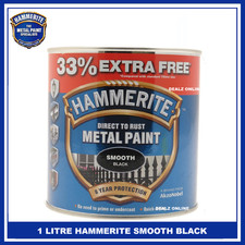 Hammerite  Smooth Black Metal Direct To Rust Paint -  1 LITRE