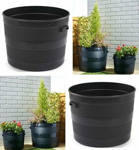 Black plastic planter plant - black,