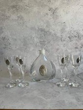 French Twisted Clear Glass Decanter Vintage Set With Six Twisted Stem Glasses Ea