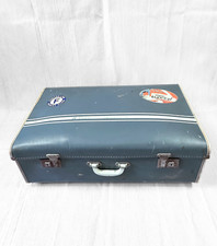 Vintage Suitcase | Large 1960s Vintage Blue Stripe Pioneer Suitcase Retro Case