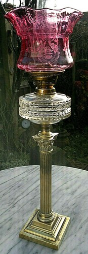 Antique oil lamp cranberry - lamp,