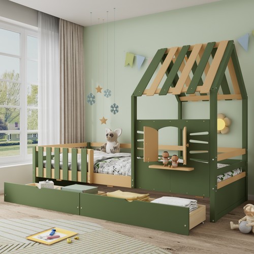Junior wooden house bed - wooden,