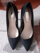 Black Faux Suede Court Shoes