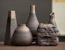 Set of 5 Rustic Rough Pottery
