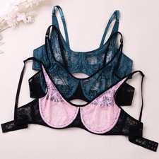 UK Super Sexy Women Bras Lace See Through Lingerie Underwire Bra Underwear Tops