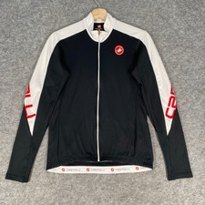 Castelli Cycling Jersey Mens Medium Black White Full zip Long Sleeved Good Cond