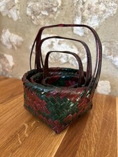 Miniature baskets set of 3 Red Green Festive Stacking Small Craft VGC