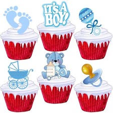 Baby Shower Boy Stand Up Cup Cake Toppers Edible Party Decorations