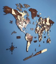 LARGE 3D Wooden World Map, Multilayered, Multicolour with States and Capitals 