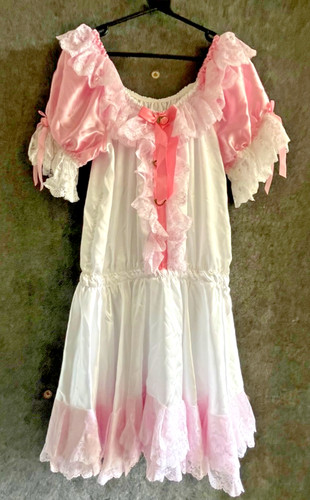 Pink white satin lace - &,