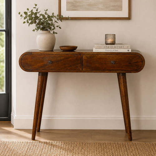 Solid mango wood console table - wood,