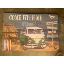 Retro VW Bus Beach Wood Sign -