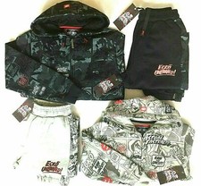 Boys Kids Ecko Comic Print Full Tracksuit Zip Up Hood Joggers Black Grey