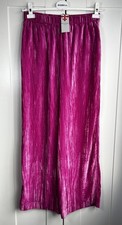 Helene Berman Wide Leg Velvet Bright Pink Trousers Elasticated Waist UK 14 New