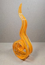 Glorious Organic Freeform Art Glass Murano Style Zesty Orange White Spiral 11.5"