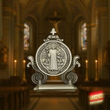 Saint Benedict Figurine Catholic Medal Ornament Spiritual Protection House Gift