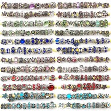 50x Spacer Charms Silver Diamante Beads jewelry Making Pendants Bracelets Mixed