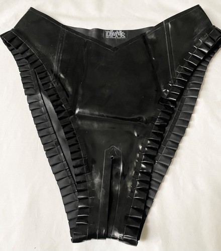 Latex black frilly knickers - latex,
